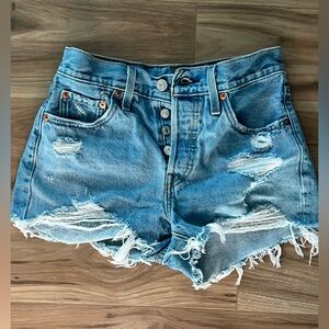 Levi's Light Blue 501 Distressed Jean Shorts